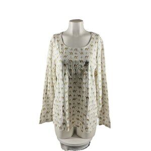 NWT KAREN SCOTT Christmas Camel Glitter Print XL(16-18) White Cotton Pullover